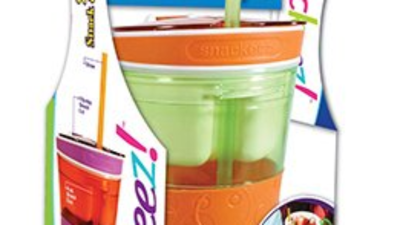 Snackeez Plastic 2 in 1 Snack & Drink Cup 2 Pack Green and Orange