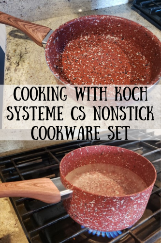 Koch Systeme CS CSK Nonstick Cookware Set - Pots and Pans Set w/ Red Granite Derived Coating, Induction Compatible, w/ Bakelite Handle and Multi